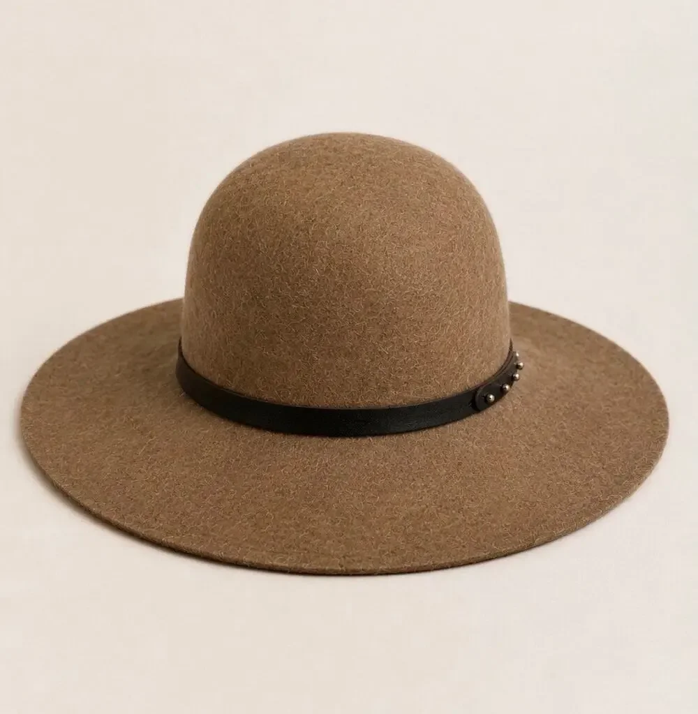 Halogen 100% Wool Wide Brim Hat – Camel Brown | One Size